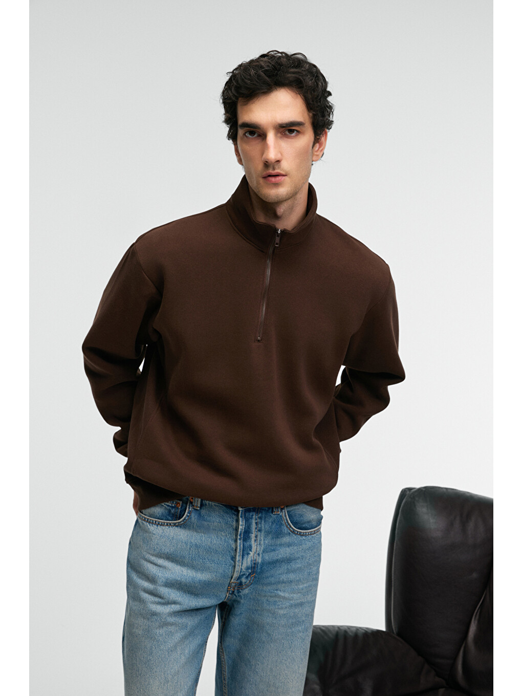 Kahverengi BAXTER Erkek Dik Yakalı Fermuarlı Relaxed KAHVERENGİ Sweatshirt-2