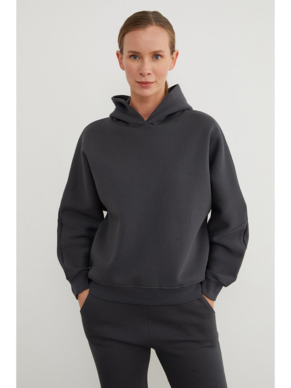 Gri 3 İplik Basic Kapüşonlu Jogger Eşofman Takımı-2