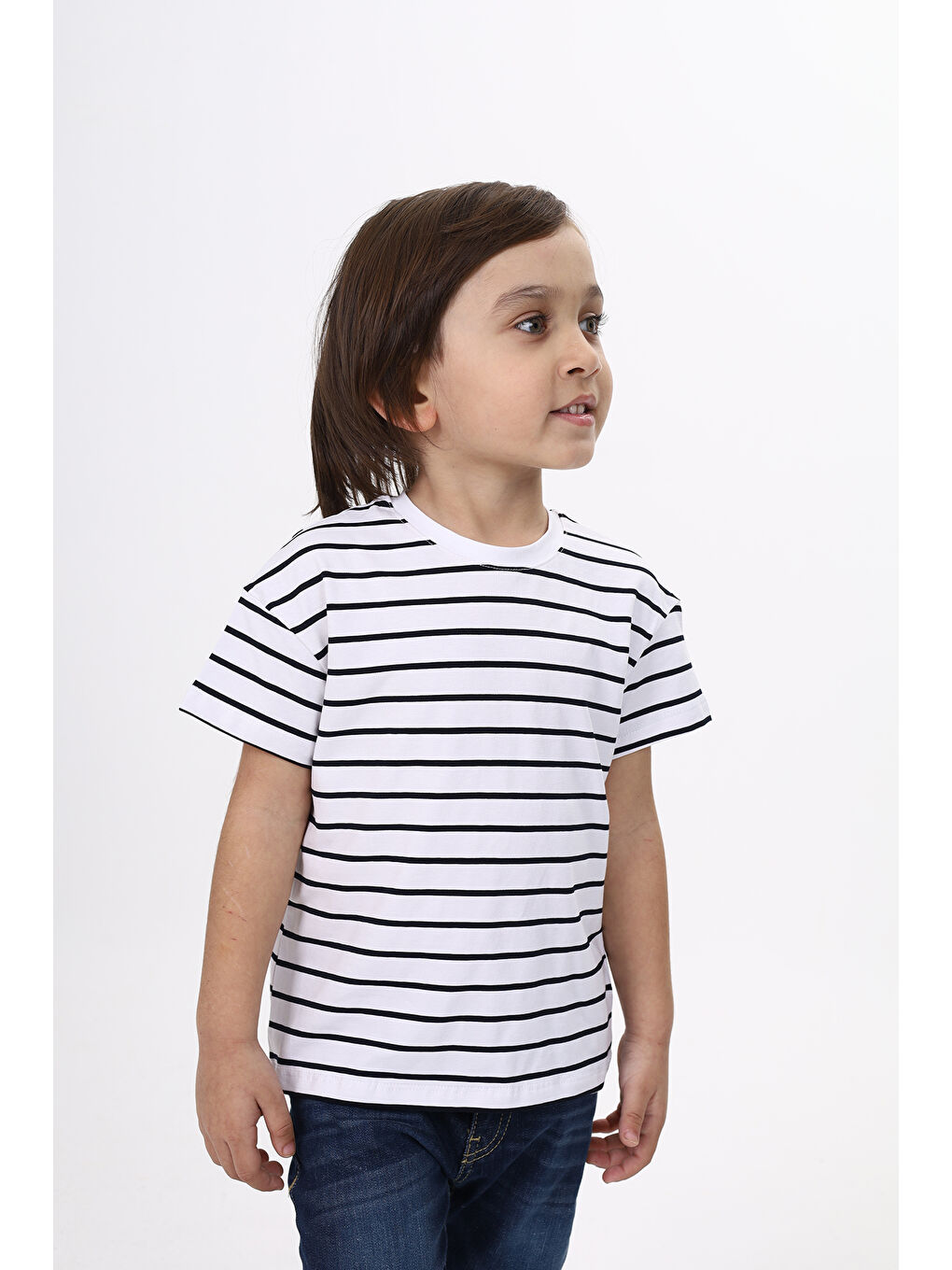 Lacivert Unisex Çocuk Çizgili Tişört-3