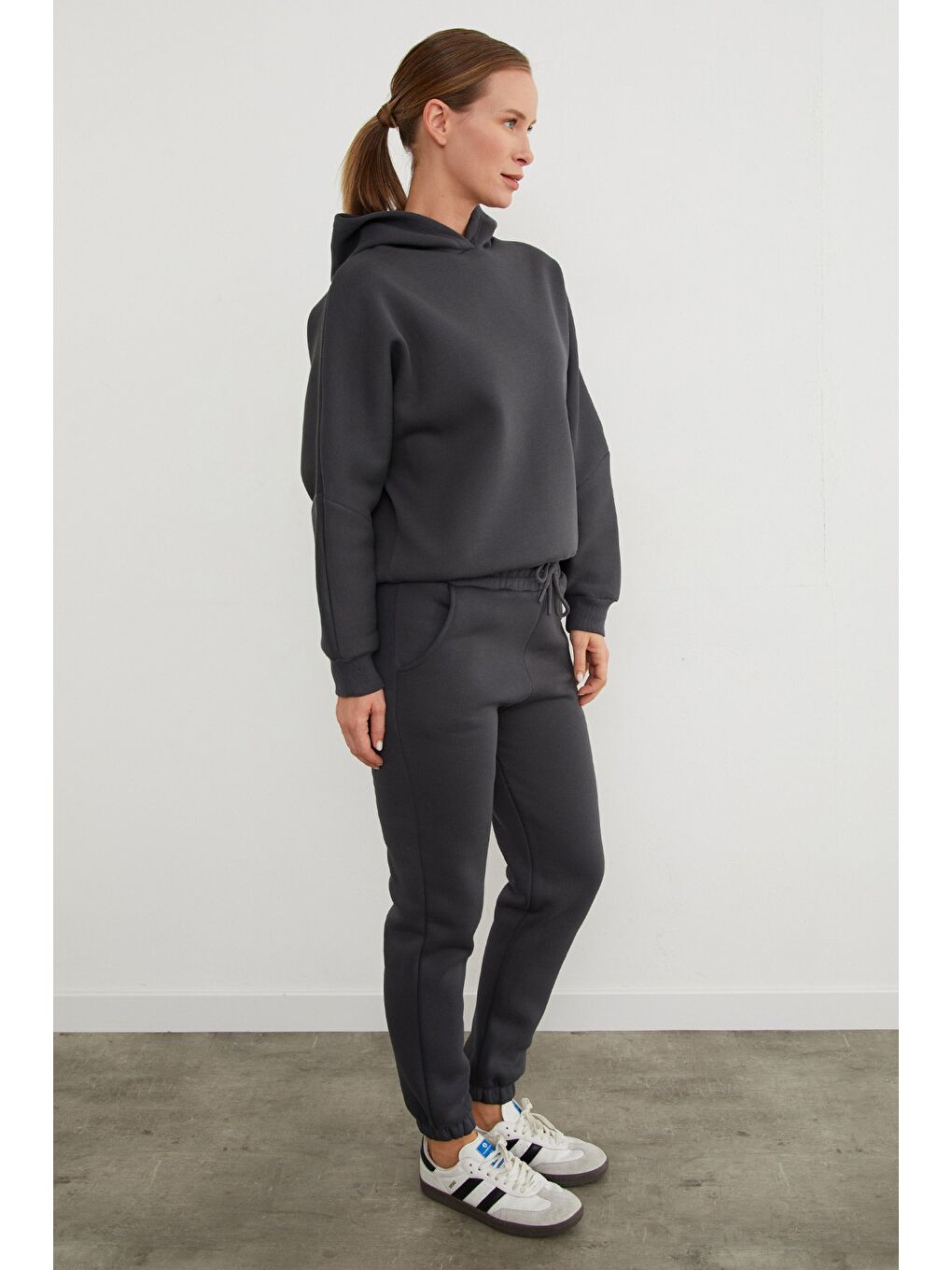 Gri 3 İplik Basic Kapüşonlu Jogger Eşofman Takımı-3