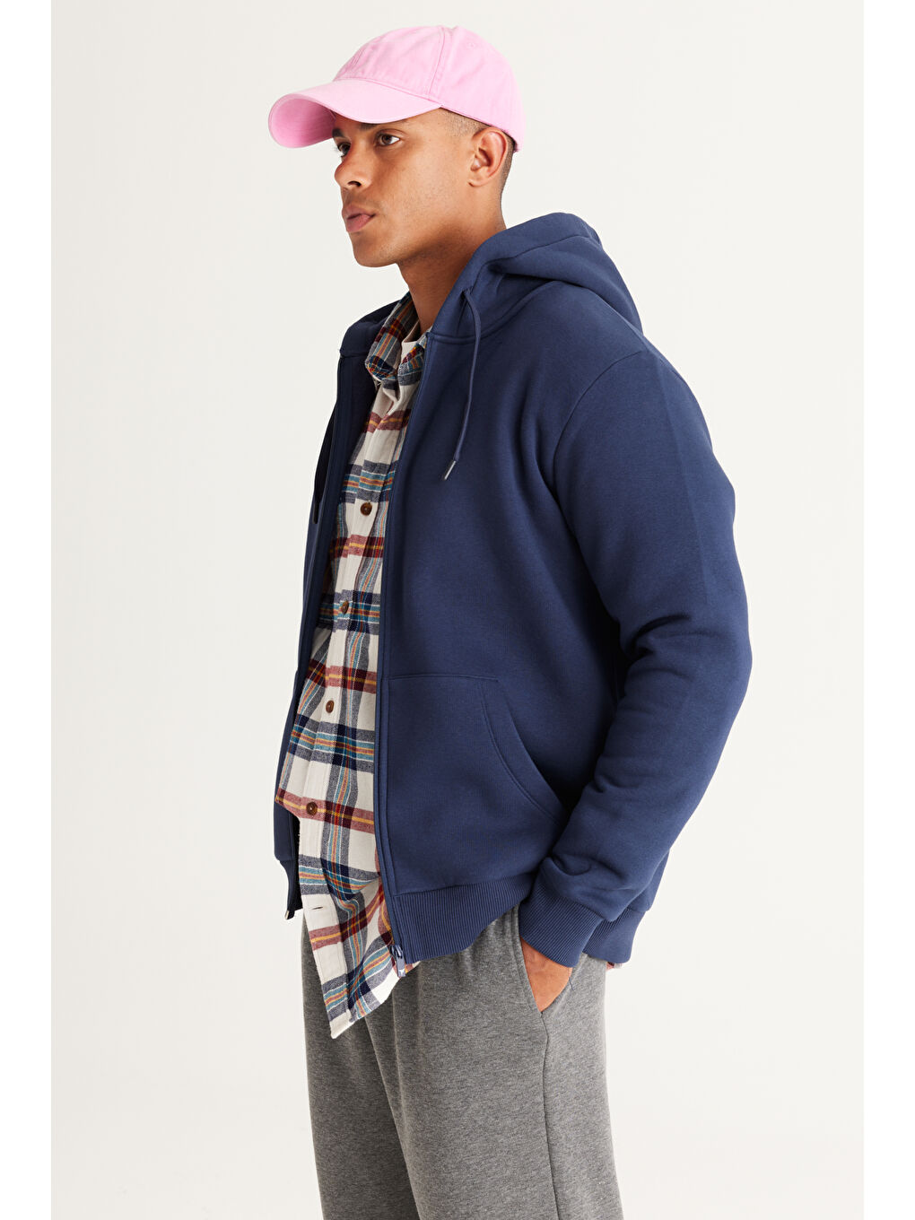 Erkek Lacivert Standart Fit Normal Kesim Kapüşonlu Fermuarlı Sweatshirt-2