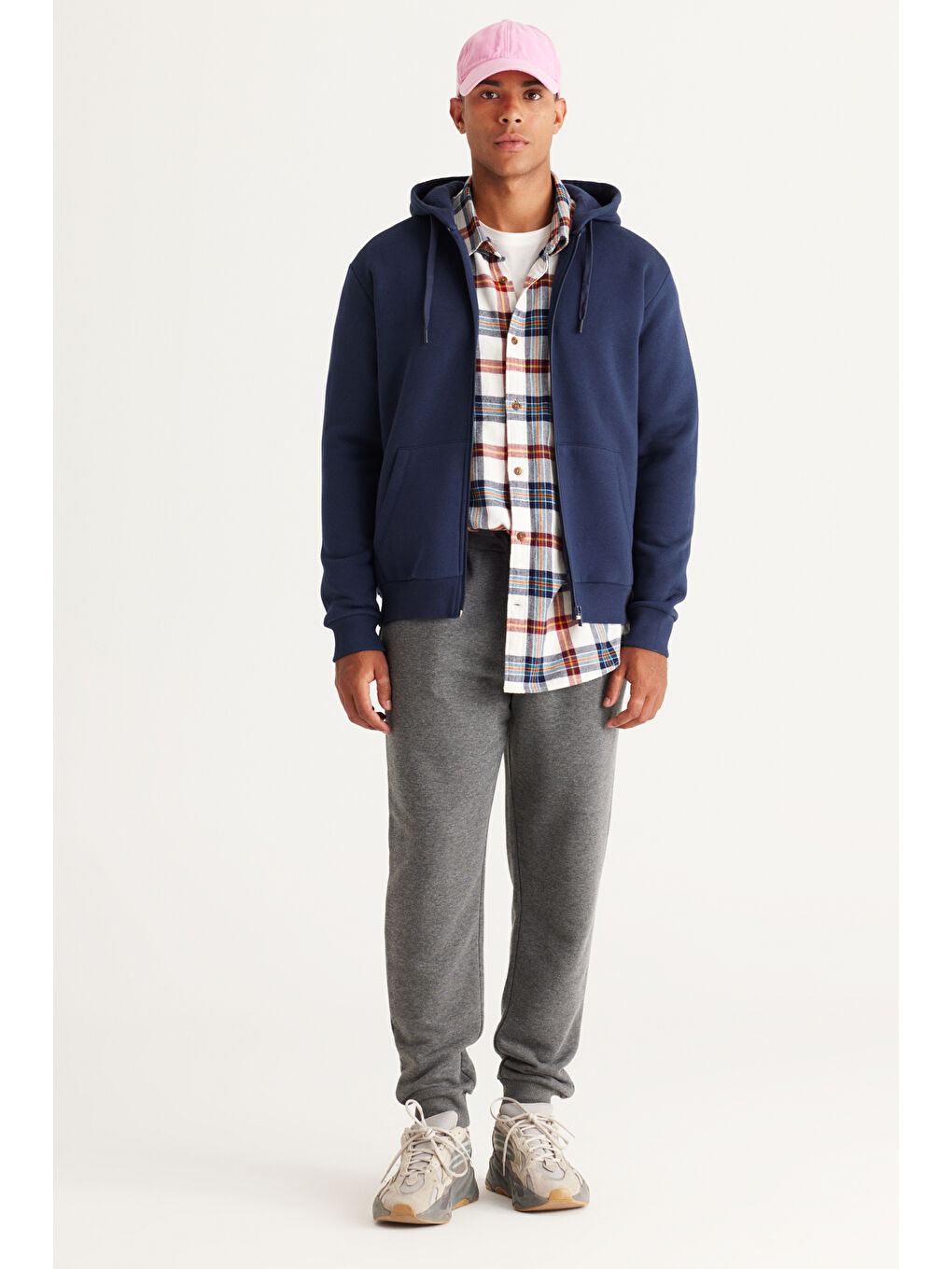 Erkek Lacivert Standart Fit Normal Kesim Kapüşonlu Fermuarlı Sweatshirt-3