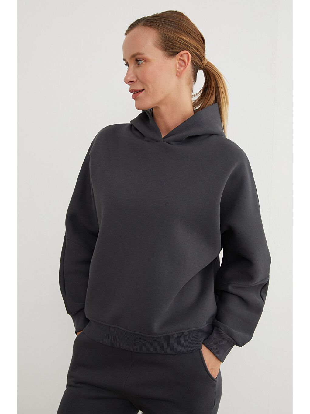 Gri 3 İplik Basic Kapüşonlu Jogger Eşofman Takımı-4