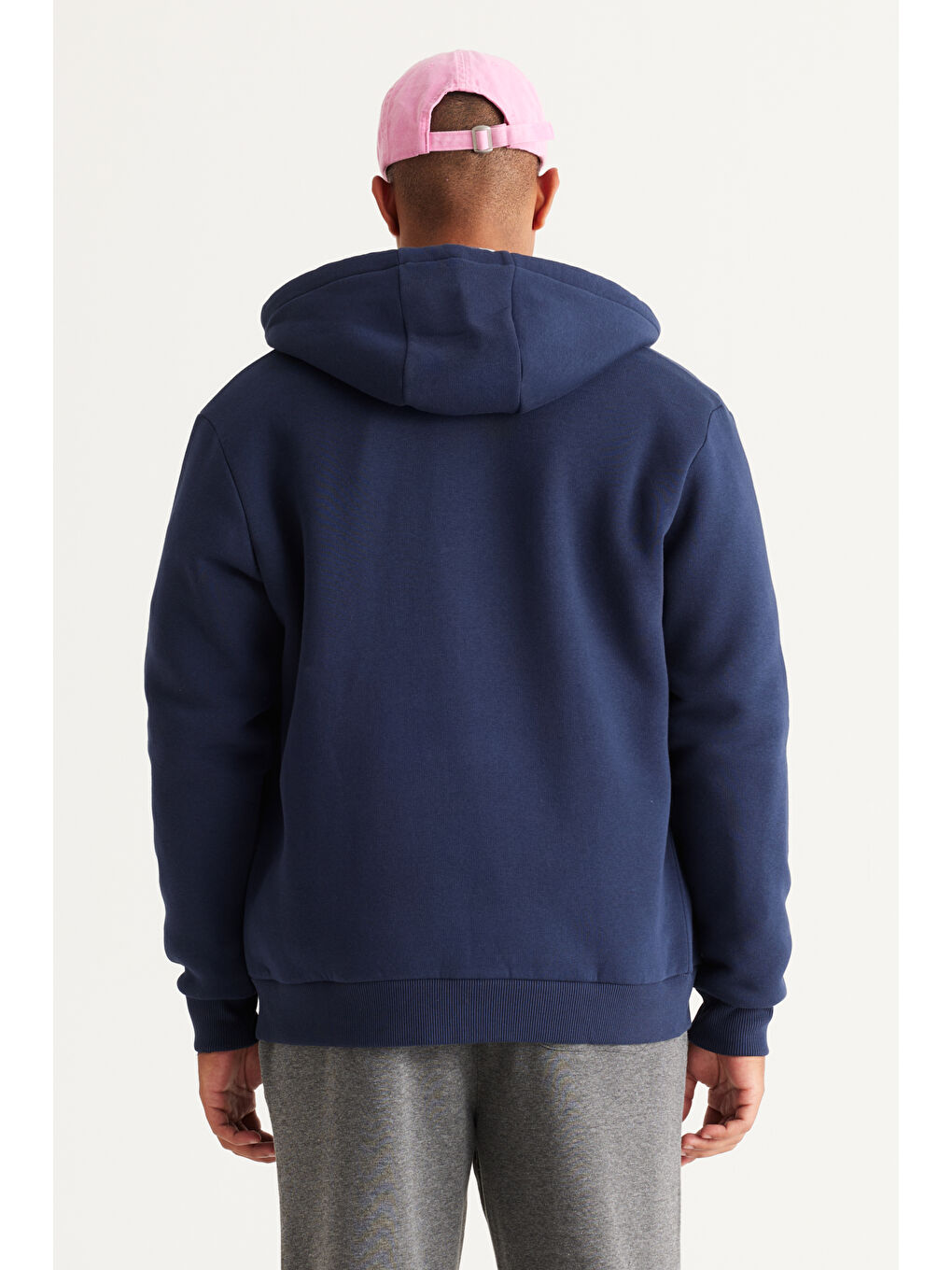Erkek Lacivert Standart Fit Normal Kesim Kapüşonlu Fermuarlı Sweatshirt-4