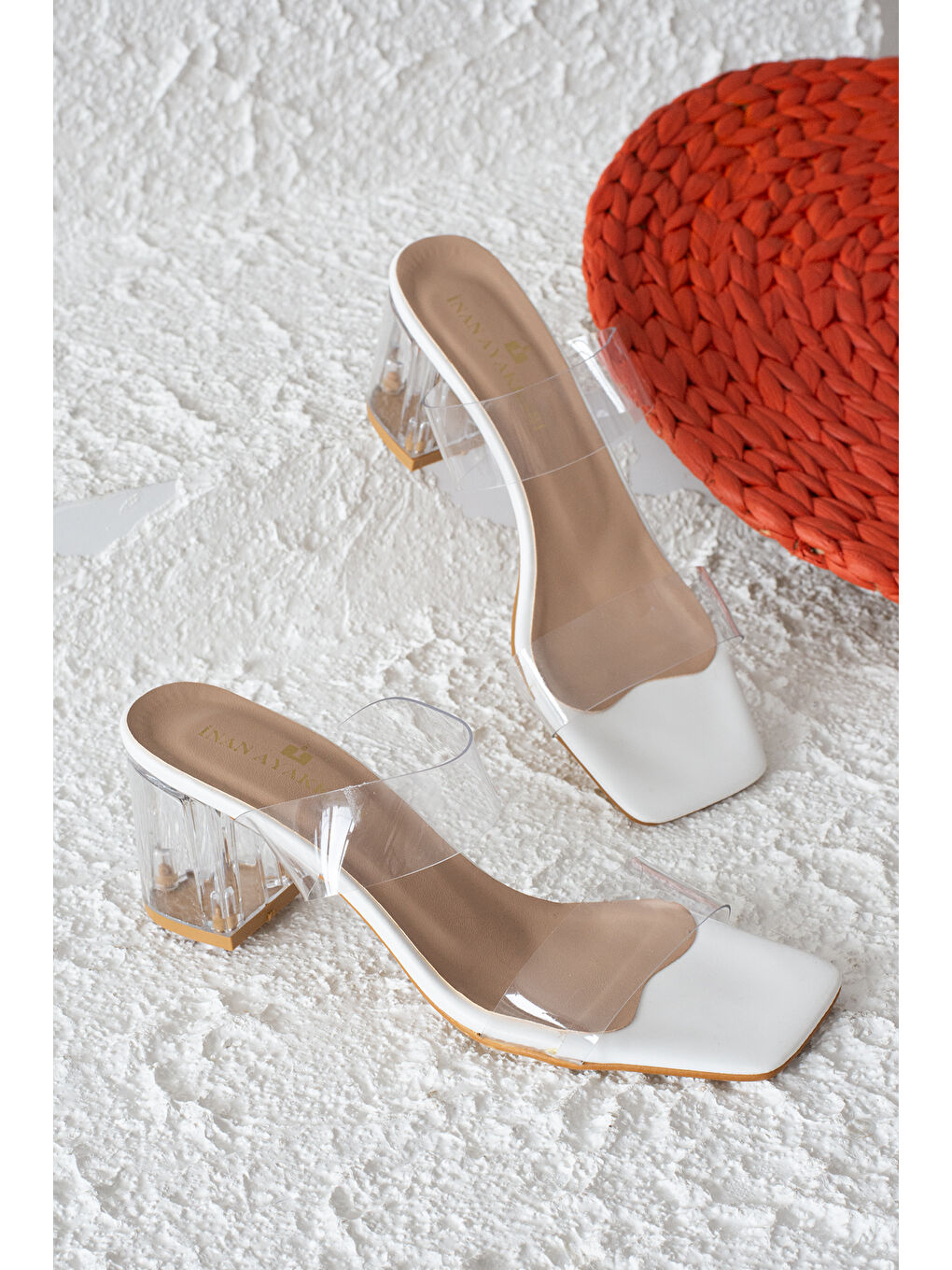 Beyaz Şeffaf Bant Ve Topuk Detay Topuklu Ayakkabı-1
