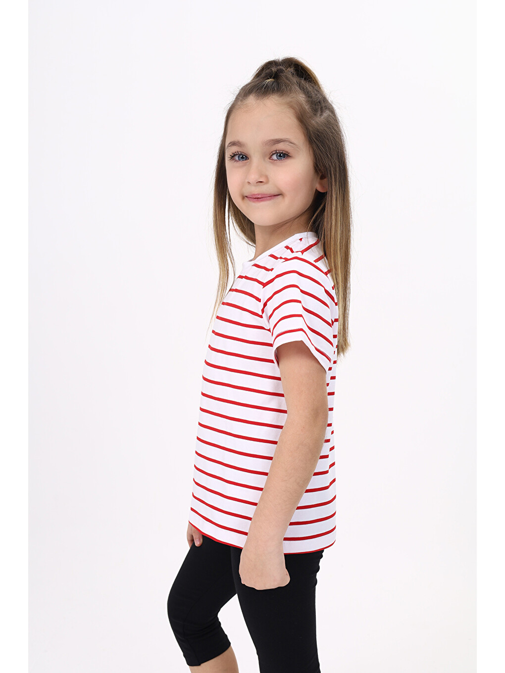 Kırmızı Unisex Çocuk Çizgili Tişört-1