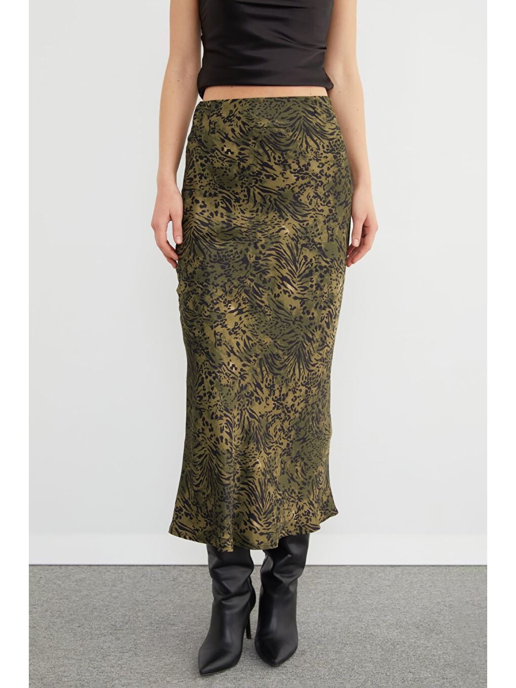 Haki Leopar Desenli Maxi Boy Balık Etek-2
