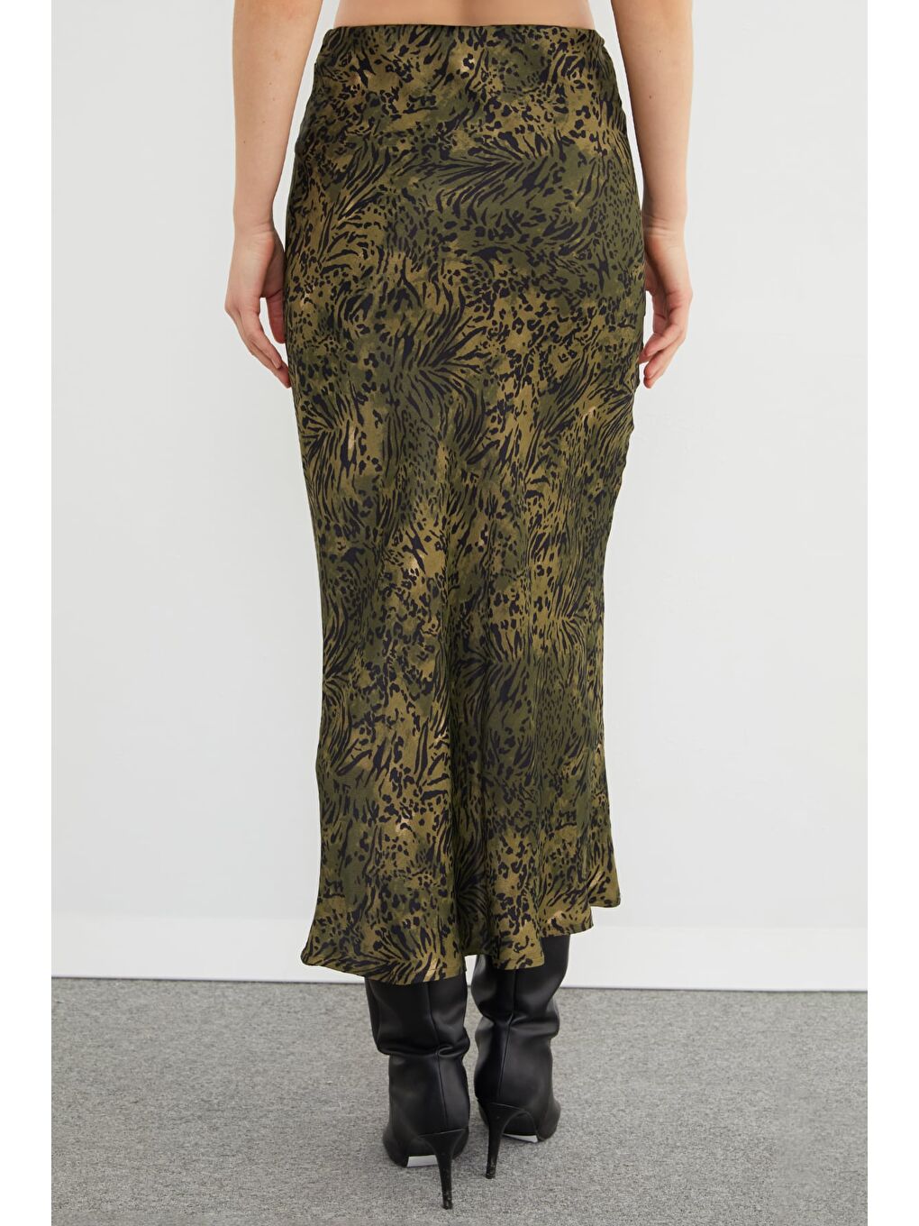 Haki Leopar Desenli Maxi Boy Balık Etek-4