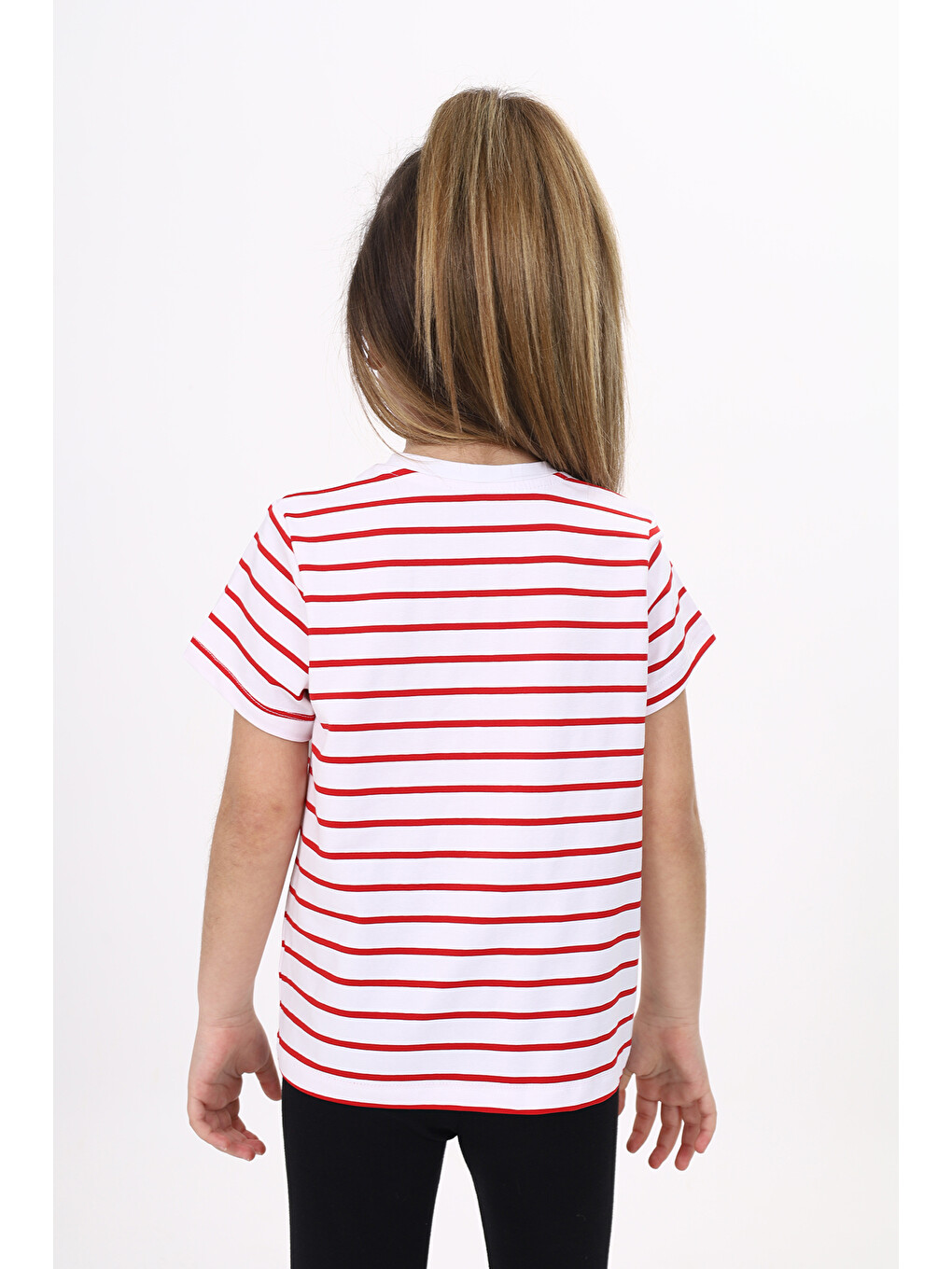 Kırmızı Unisex Çocuk Çizgili Tişört-3