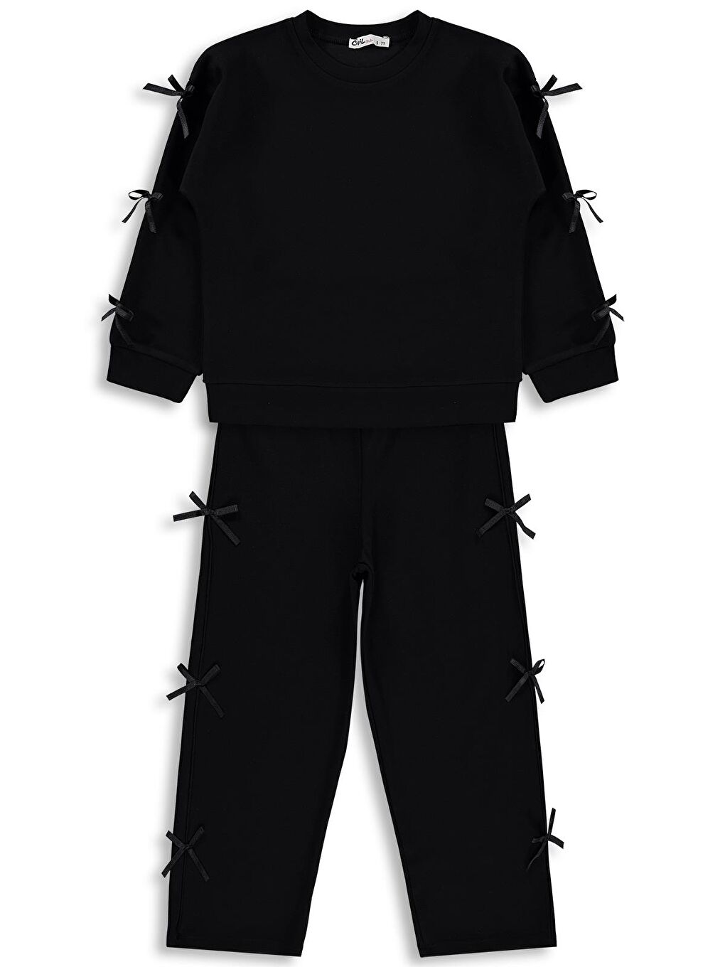 Girls Fiyonklu 6-9 Yaş Eşofman Takımı - Siyah 9-10 Yaş