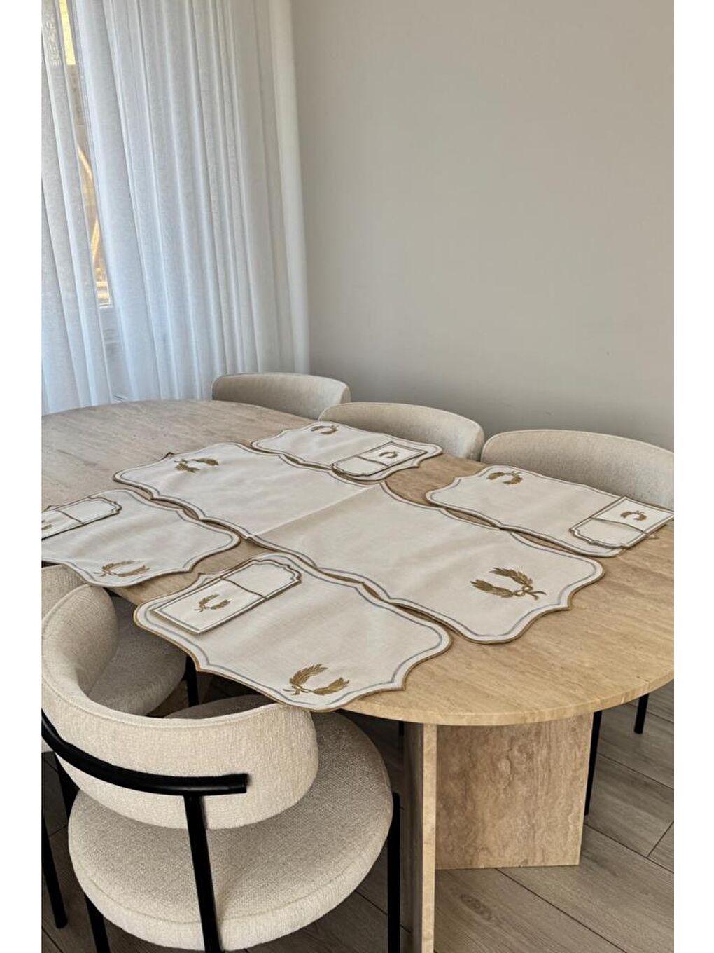 Karışık Edalım Keten Nakışlı Amerikan Servis Takımı 19 Parça-2