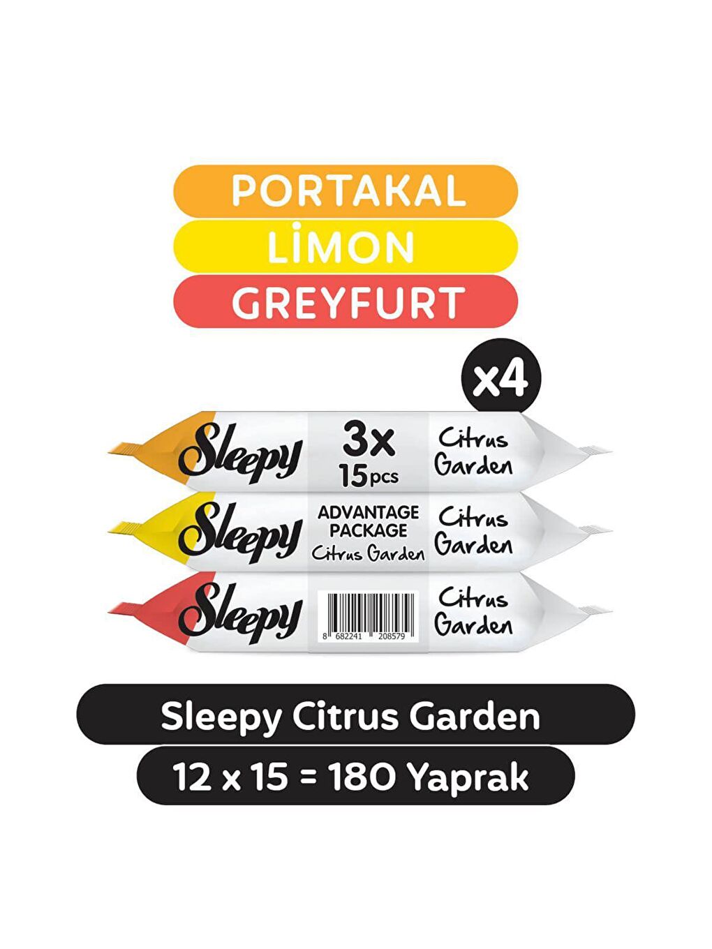 Sleepy Beyaz 4'lü Paket Citrus Garden Cep Mendili 12x15 (180 Yaprak)