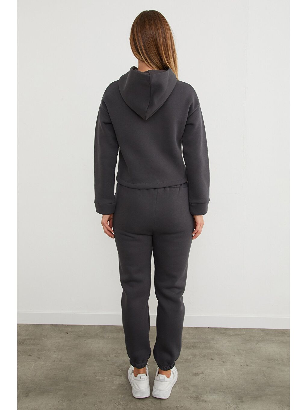 Gri 3 İplik Ayıcık Nakışlı Kapüşonlu Jogger Eşofman Takımı-2