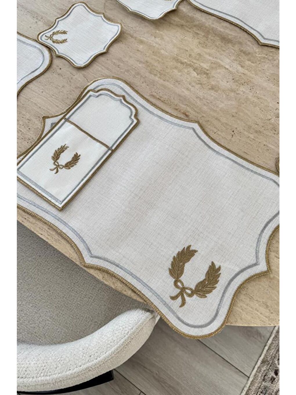 Karışık Edalım Keten Nakışlı Amerikan Servis Takımı 19 Parça-3