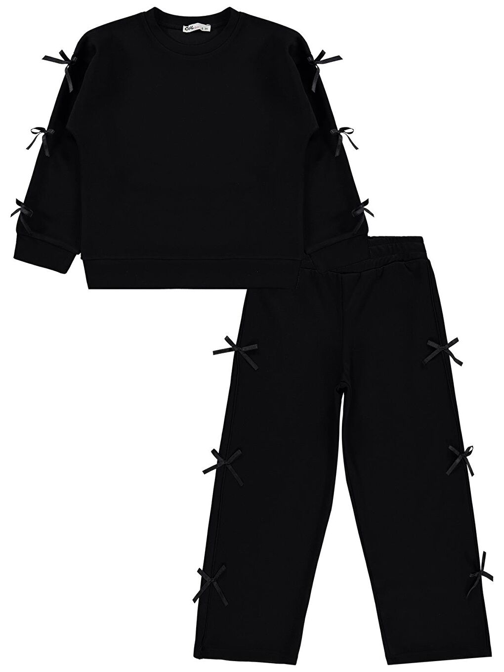 Girls Fiyonklu 6-9 Yaş Eşofman Takımı - Siyah 9-10 Yaş-3