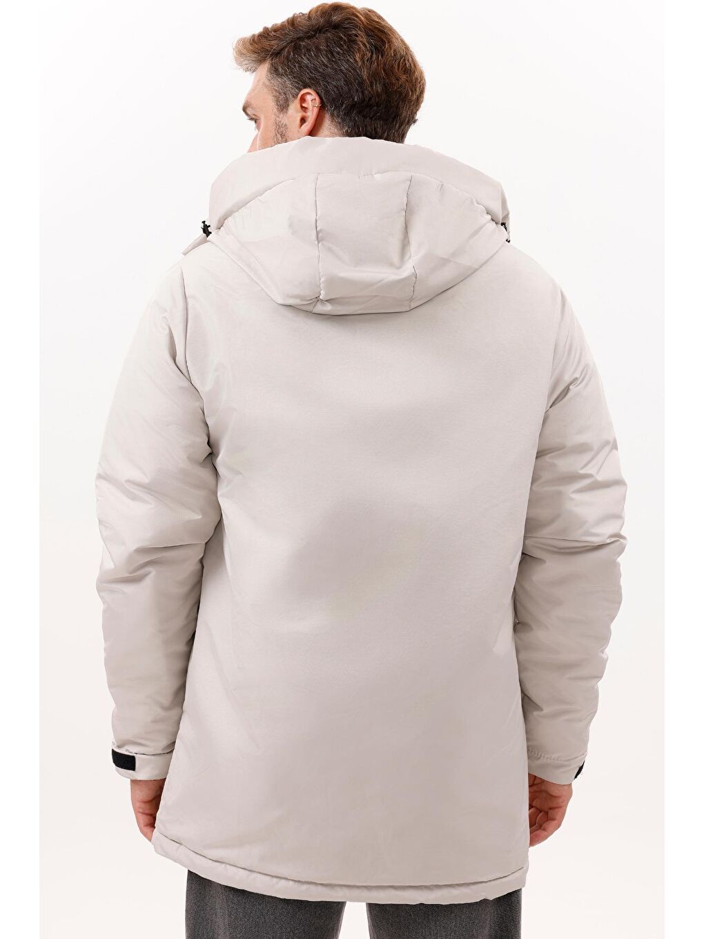 Bej Erkek Polarlı Kürklü Su Ve Rüzgar Geçirmez Kapüşonlu Kışlık Mont & Kaban & Parka - Elyaflamalı-6