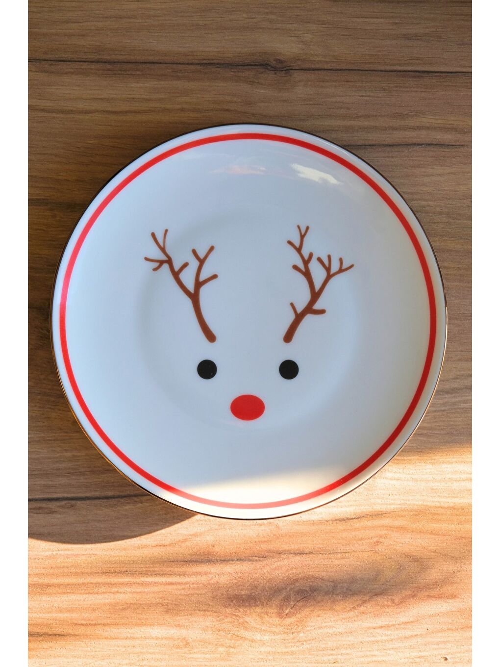 Karışık Porselen Ren Geyiği Pasta Tabağı Altın Yaldızlı 20,50cm-1