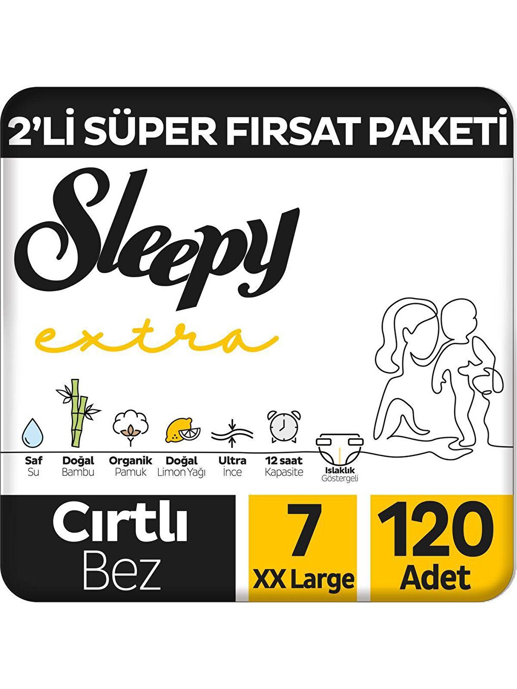 Sleepy Beyaz Extra Günlük Aktivite Süper Fırsat Paketi Bebek Bezi 7 Numara Xxlarge 120 Adet