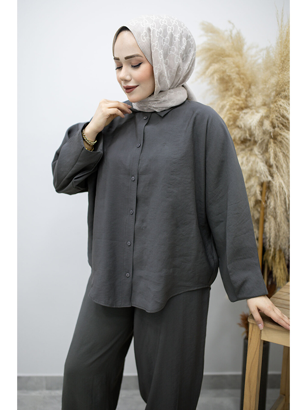 Gri Oversize İkili Takım TSD260190 Füme-1