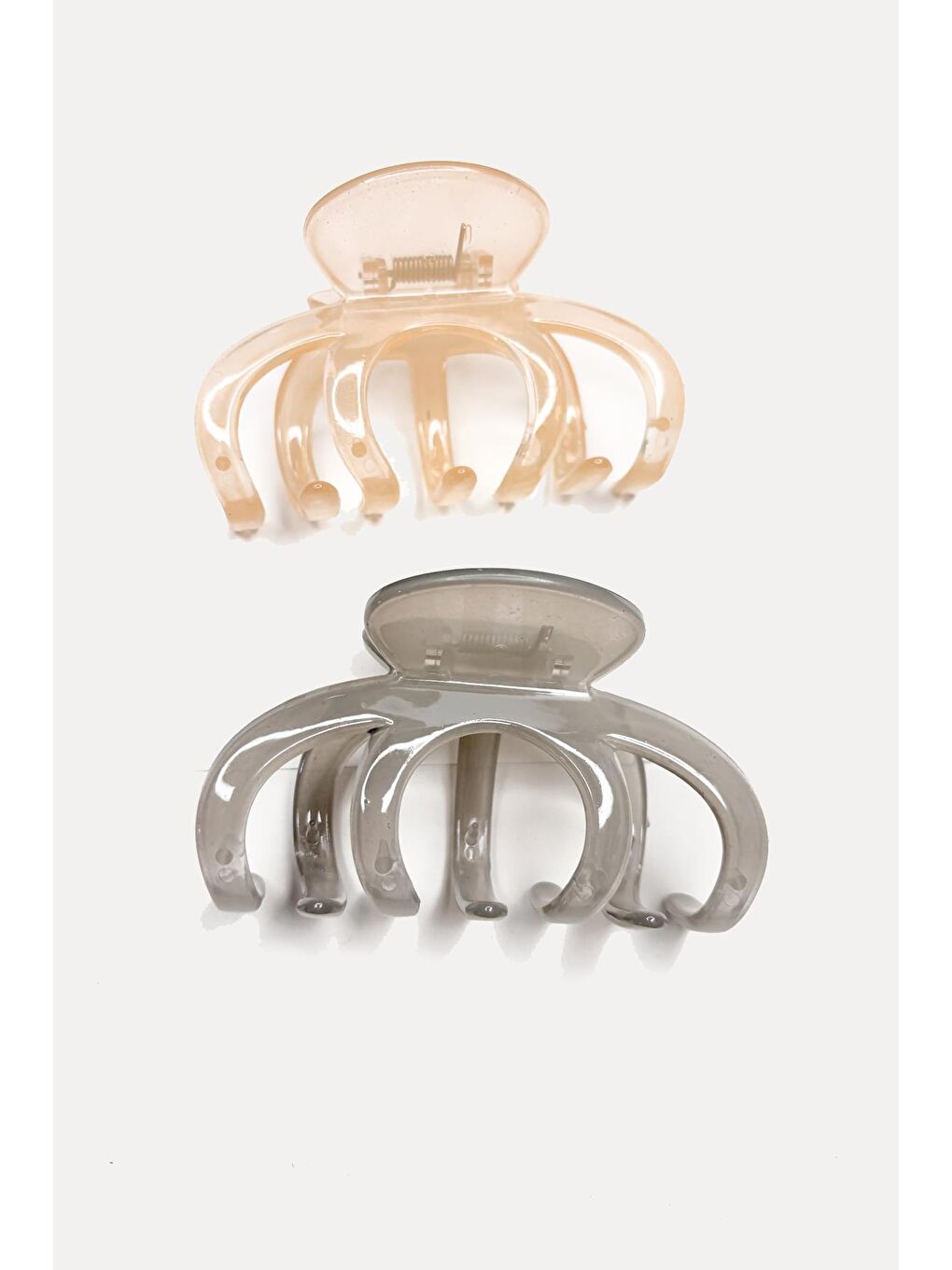 Gri Ahtapot Model Lüks Plastik Büyük Saç Mandal Toka 2'li Paket