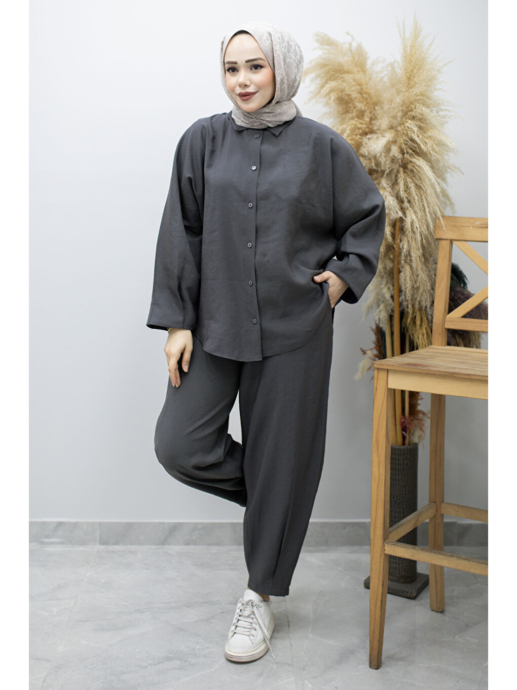 Gri Oversize İkili Takım TSD260190 Füme-2