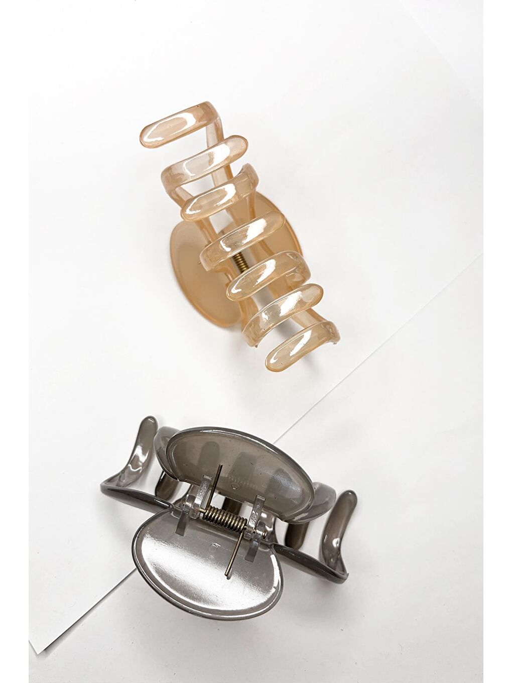 Gri Ahtapot Model Lüks Plastik Büyük Saç Mandal Toka 2'li Paket-1