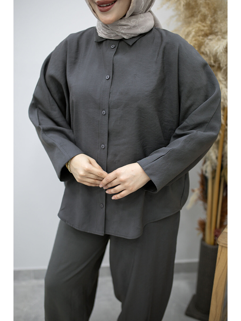 Gri Oversize İkili Takım TSD260190 Füme-3