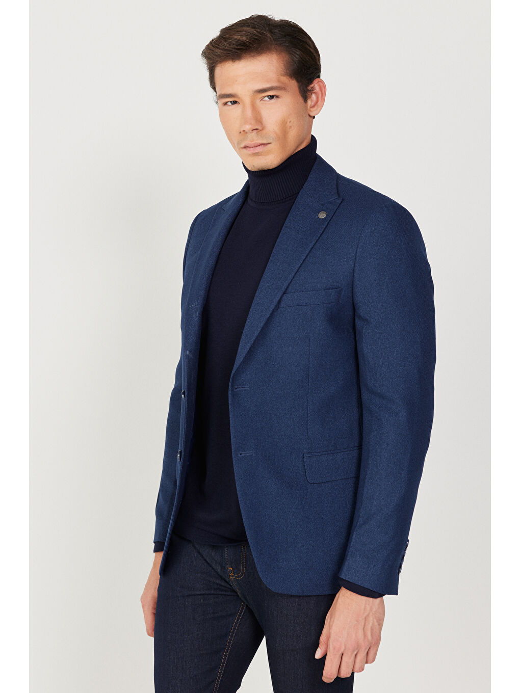 Erkek Lacivert Slim Fit Dar Kesim Kırlangıç Yaka Desenli Ceket-4