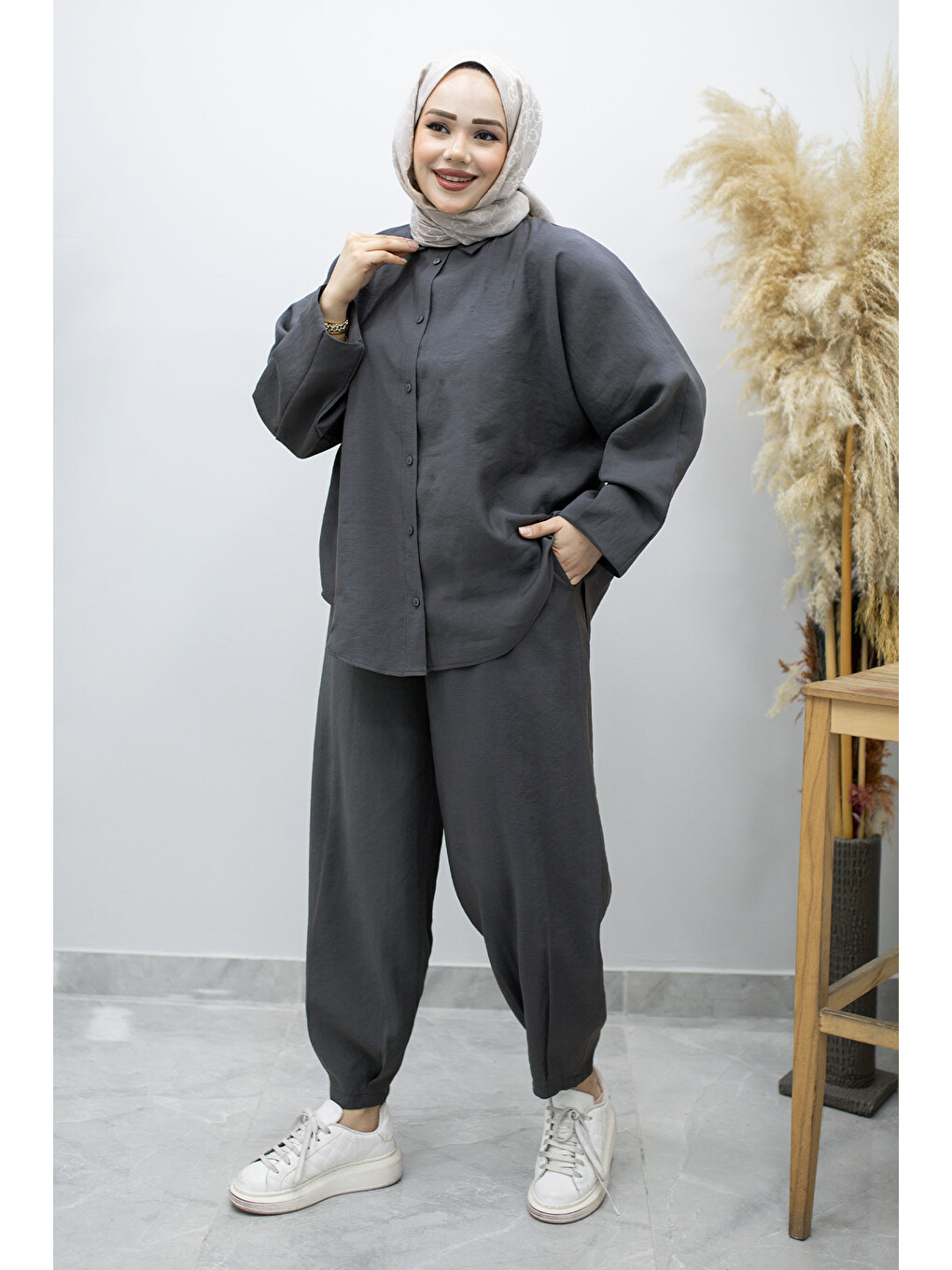 Gri Oversize İkili Takım TSD260190 Füme-4