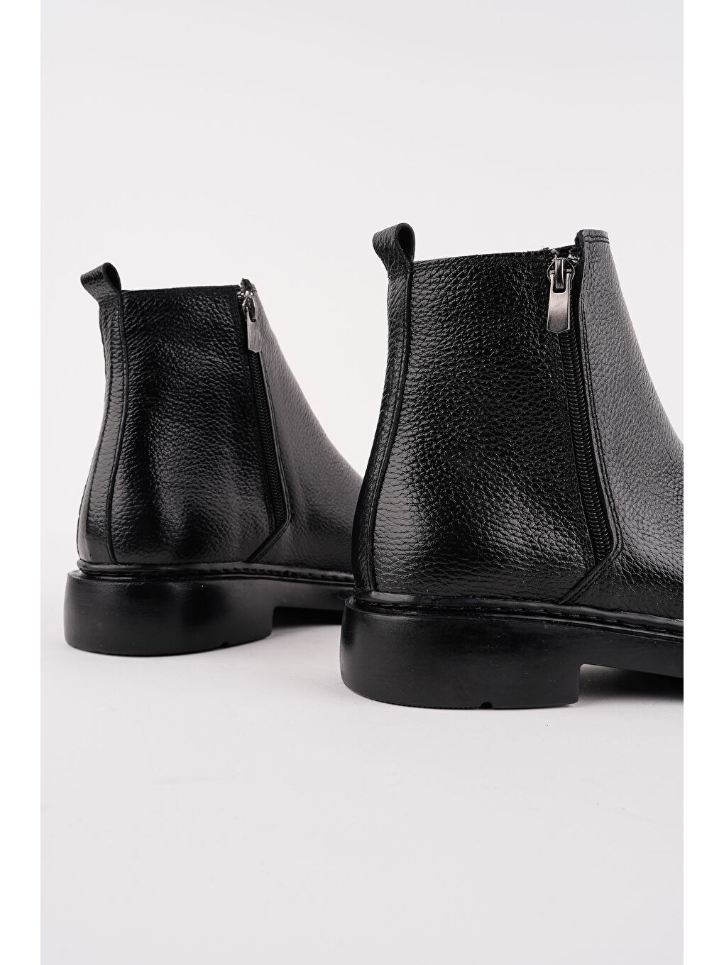 Siyah DRAKO Hakiki Deri Çift Fermuarlı Erkek Kışlık Chelsea Bot-3