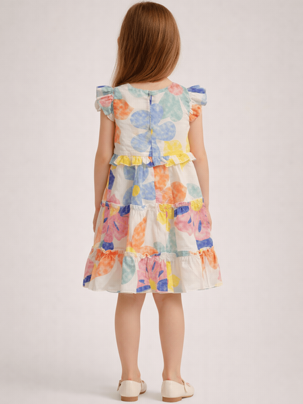 Yeşil Bisiklet Yaka Çiçek Desenli Kız Çocuk Elbise-2