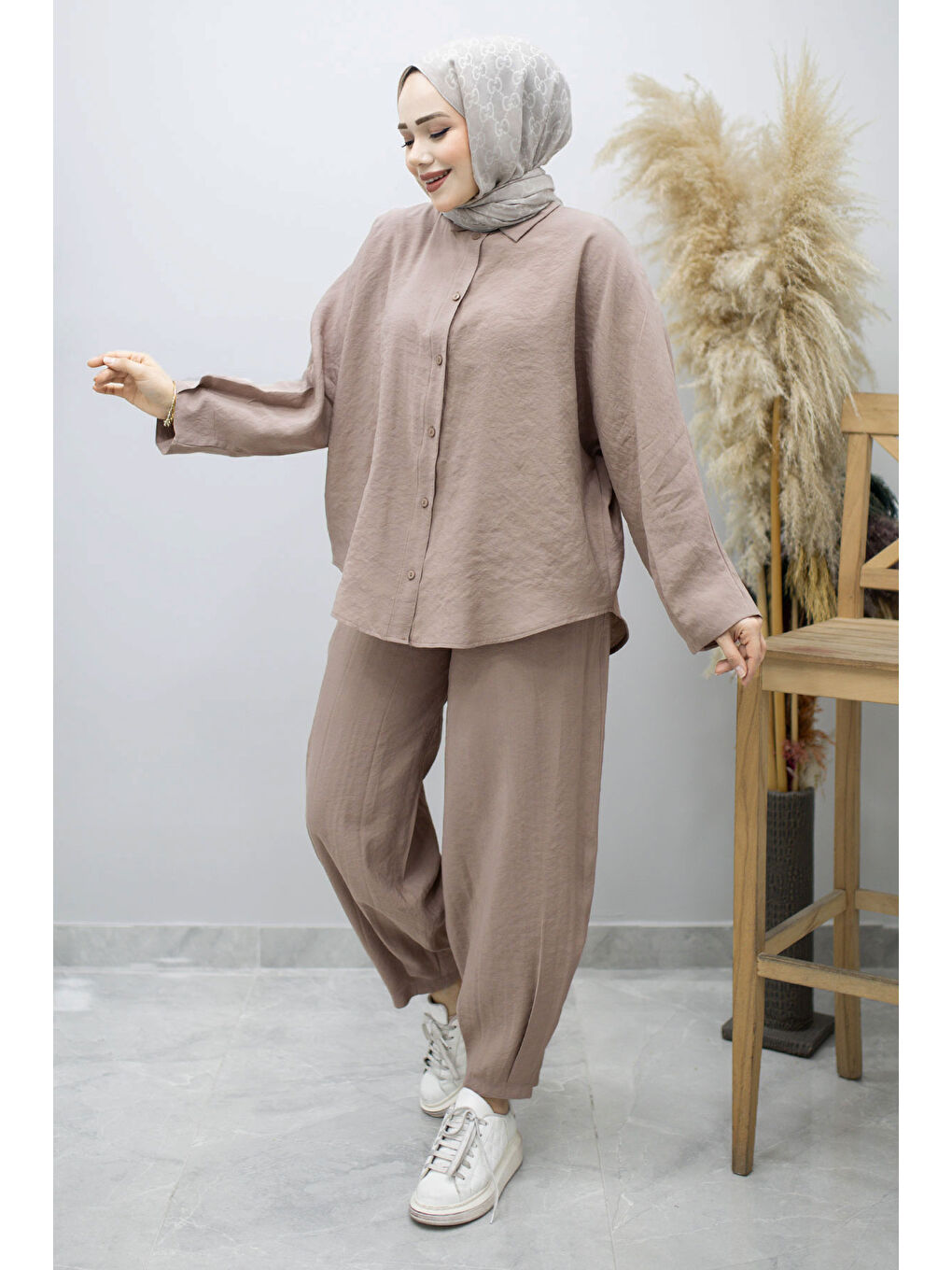 Bej Oversize İkili Takım TSD260190 Vizon