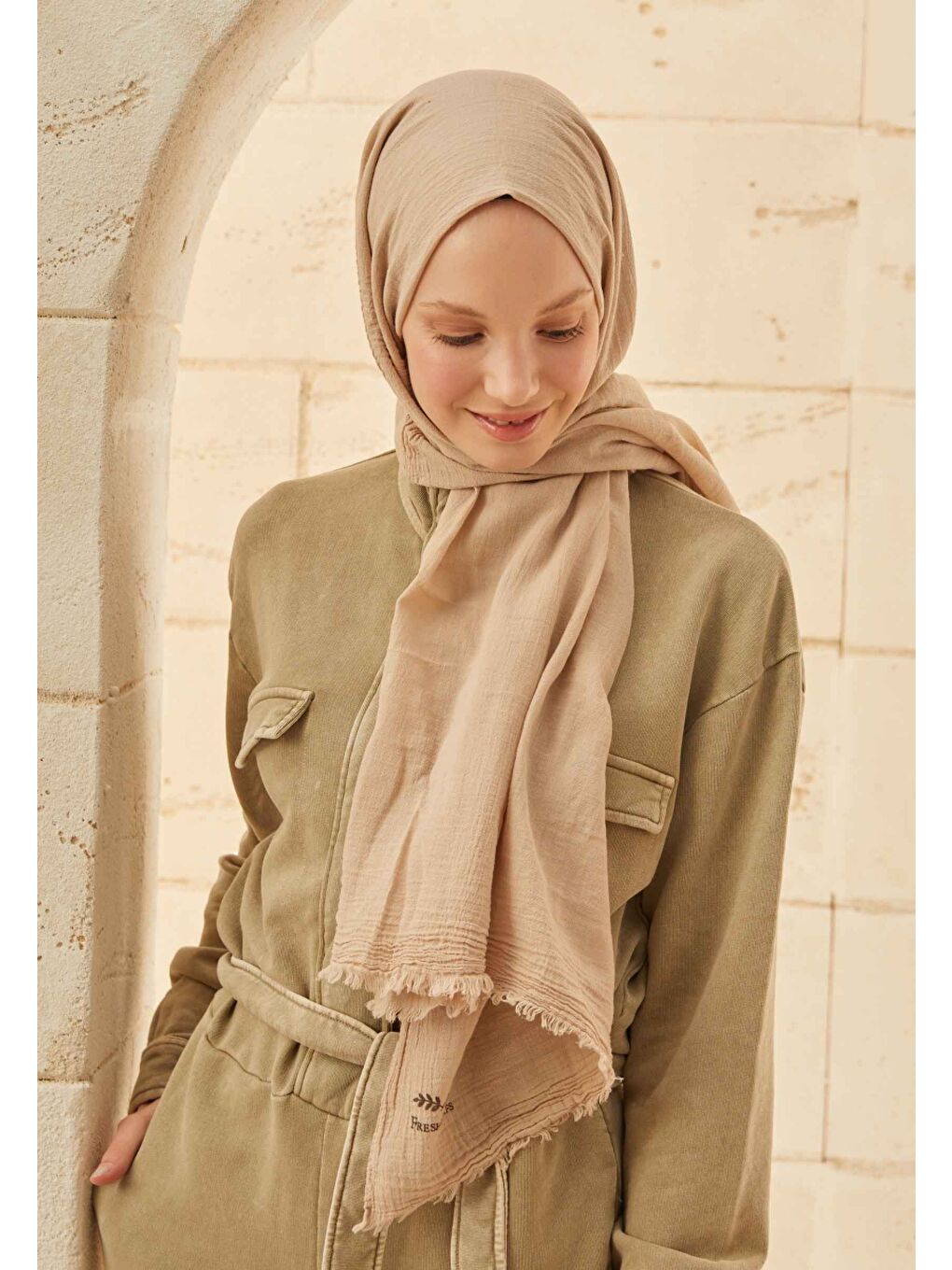 Organik Pamuk Şal Bej-1