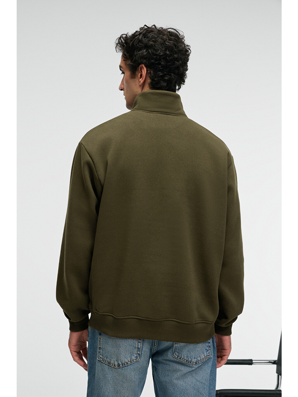 Haki BAXTER Erkek Dik Yakalı Fermuarlı Relaxed KOYU HAKİ Sweatshirt-4