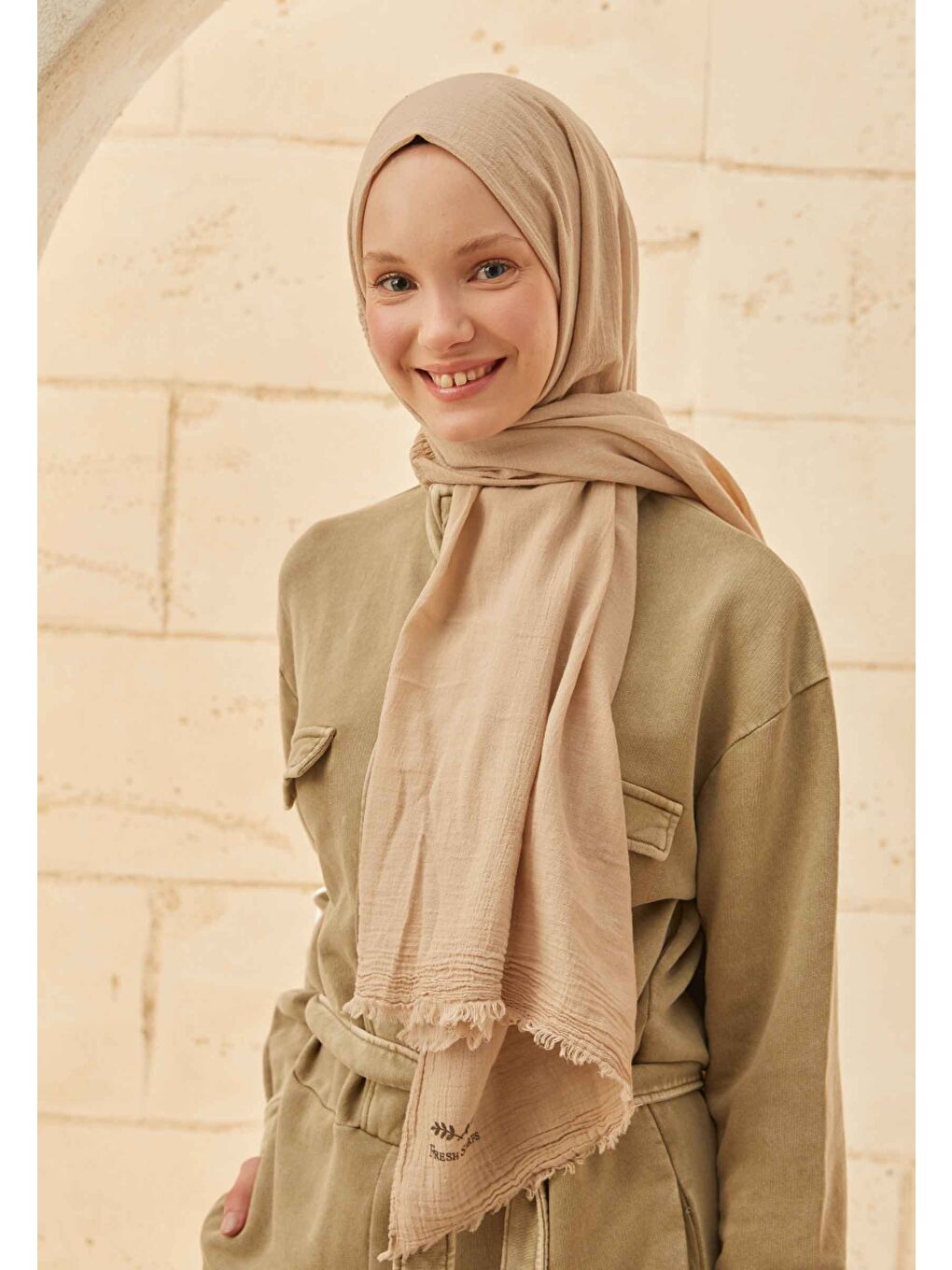 Organik Pamuk Şal Bej-2