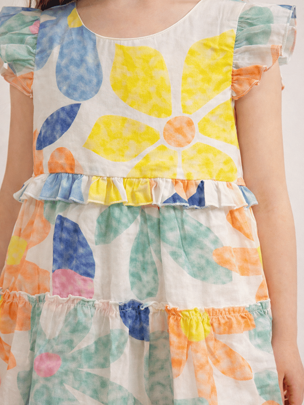 Yeşil Bisiklet Yaka Çiçek Desenli Kız Çocuk Elbise-3