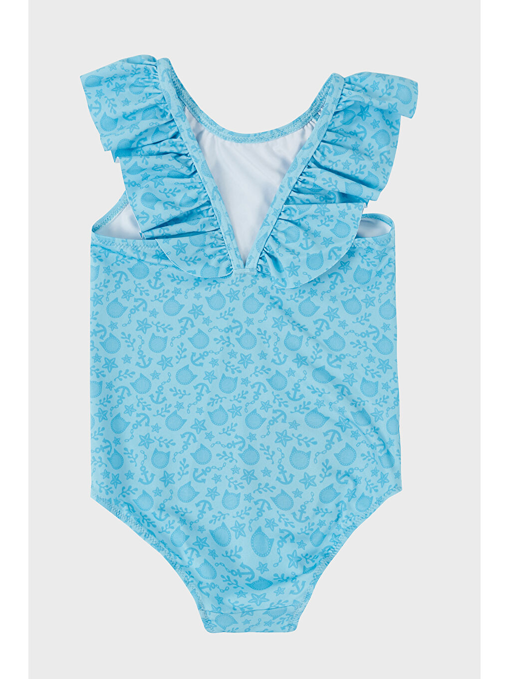 Mavi Mercat Desenli Fırfırlı Çabuk Kuruyan Kız Çocuk Mayo SM2512120001-1