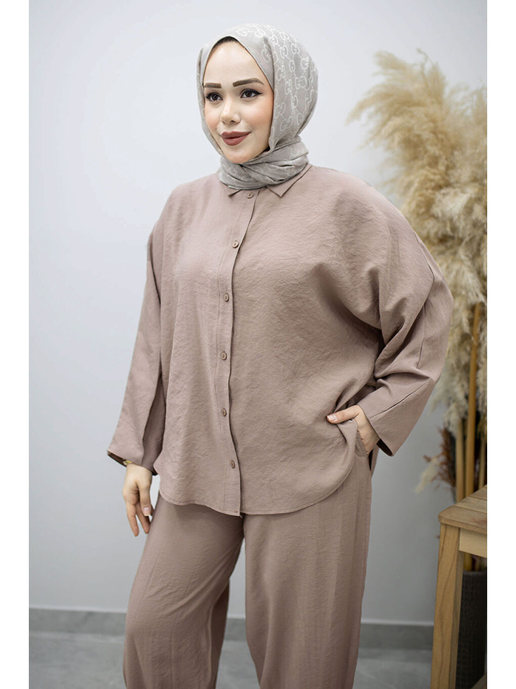 Bej Oversize İkili Takım TSD260190 Vizon-1