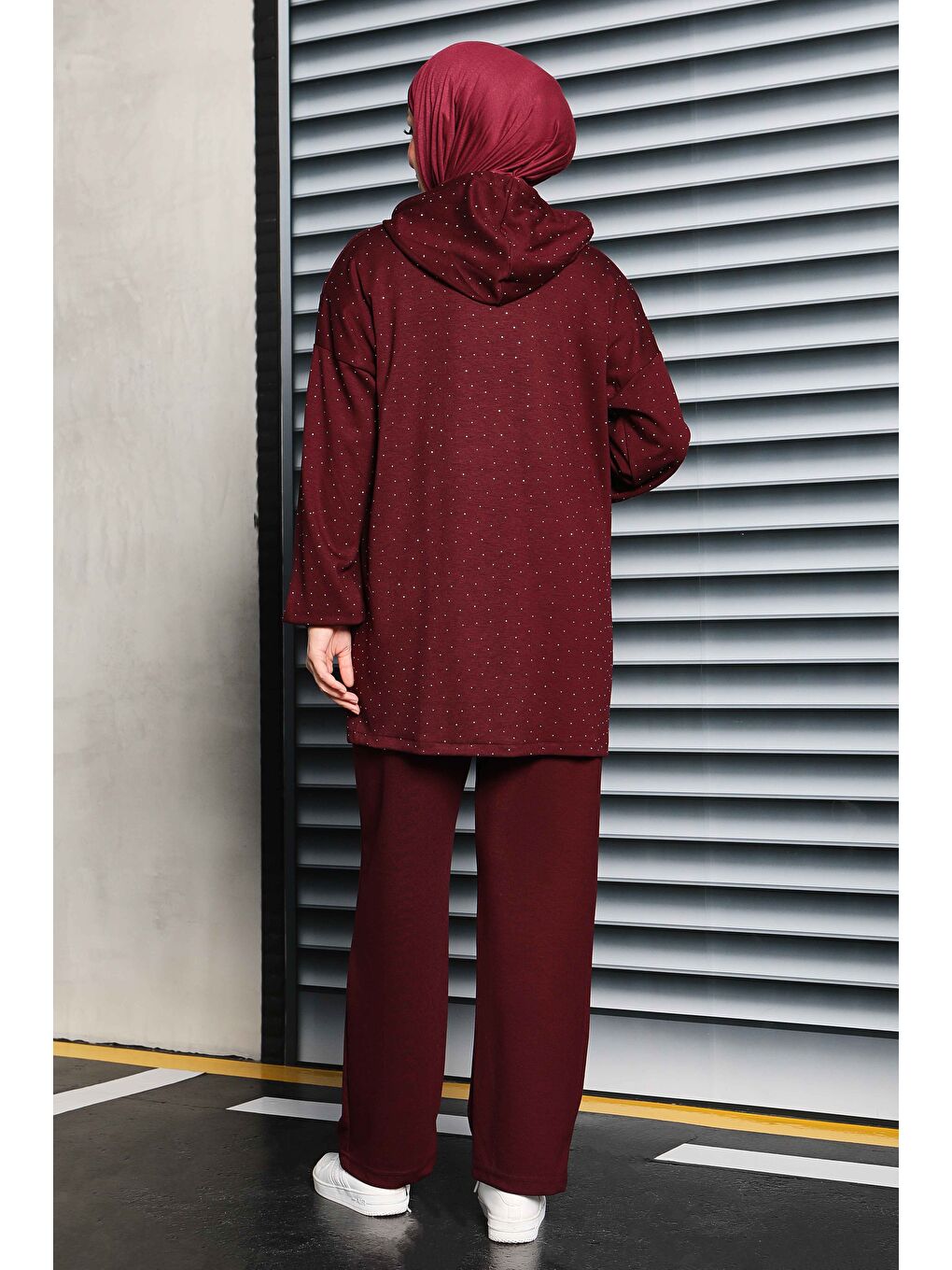 Taşlı Modal İkili Takım Bordo - 27861-BORDO-1