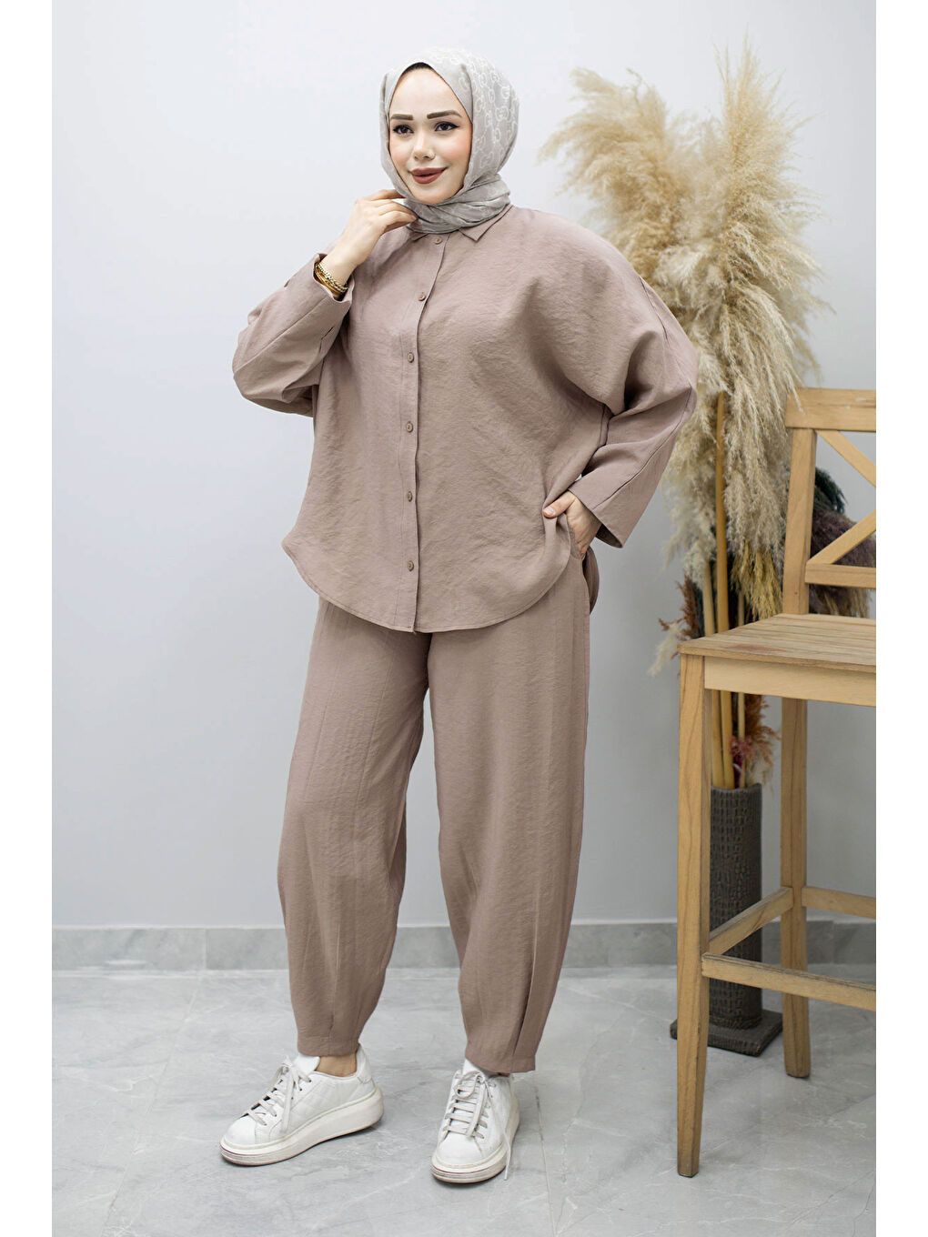 Bej Oversize İkili Takım TSD260190 Vizon-2