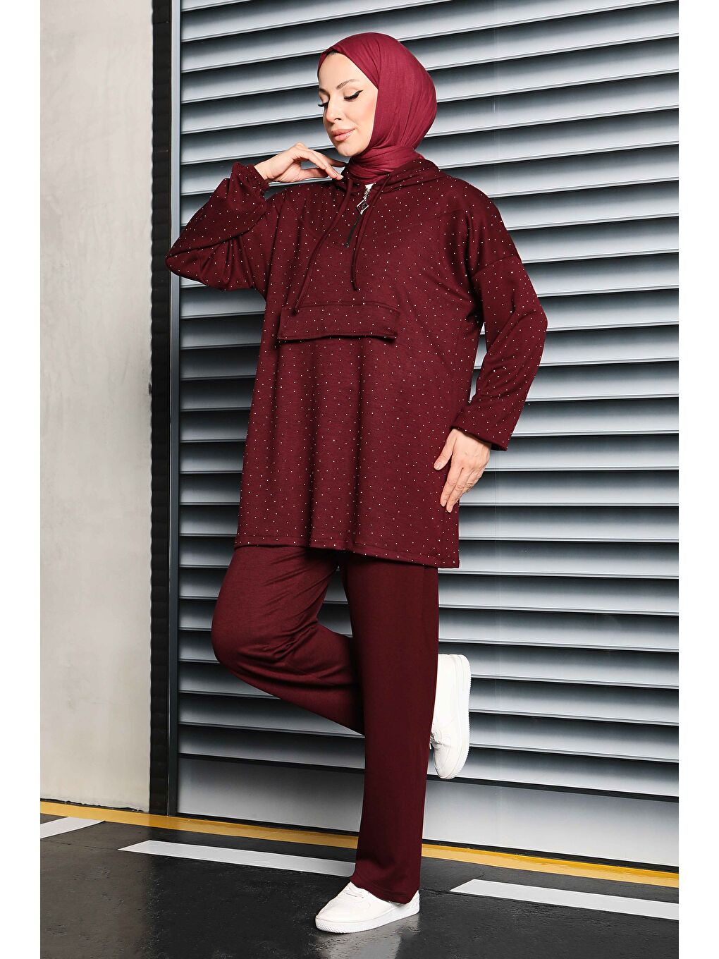 Taşlı Modal İkili Takım Bordo - 27861-BORDO-5