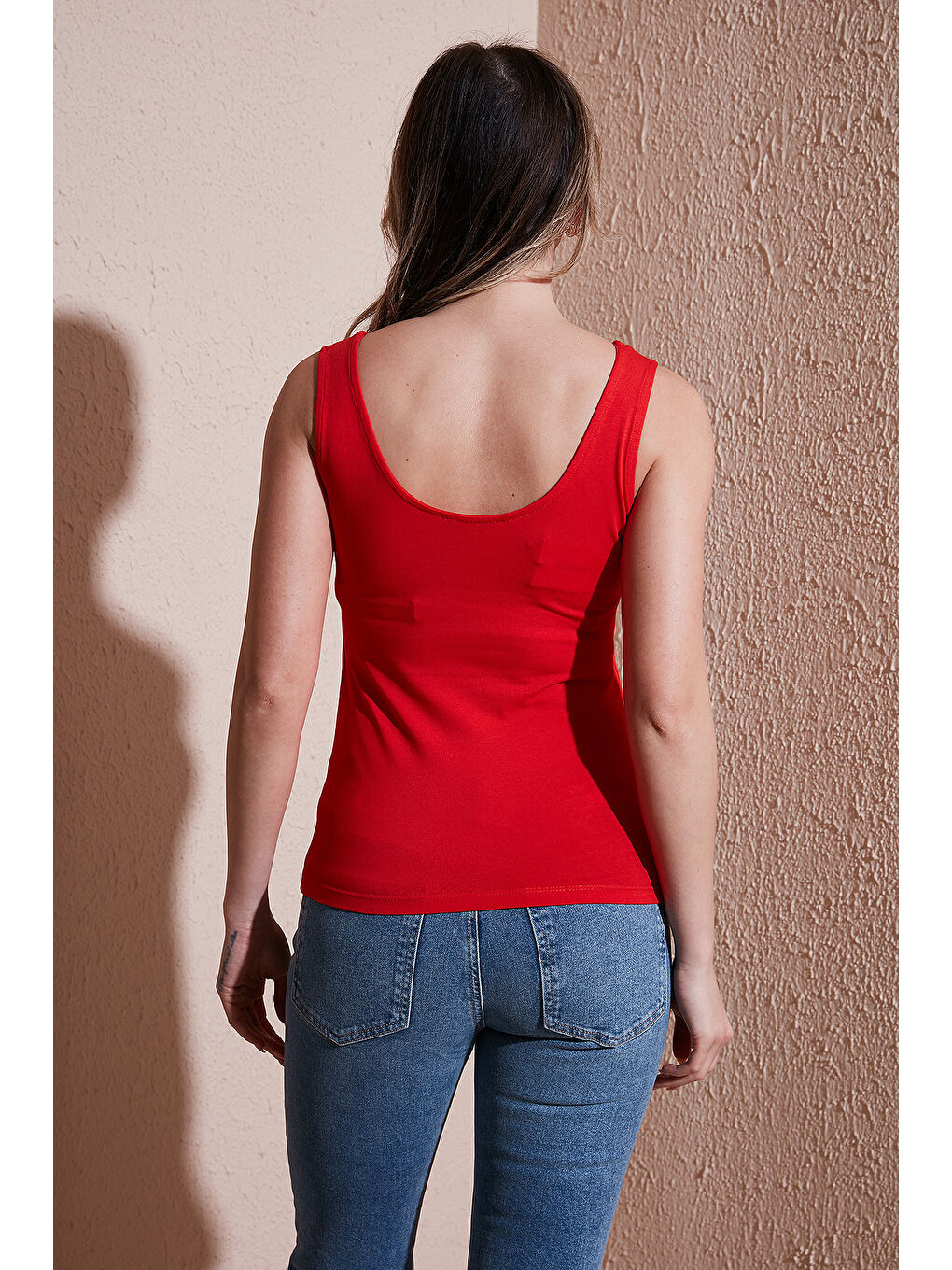 Kırmızı Streç Pamuklu Slim Fit Kare Yaka Kalın Askılı Atlet 25Y0266K1-4