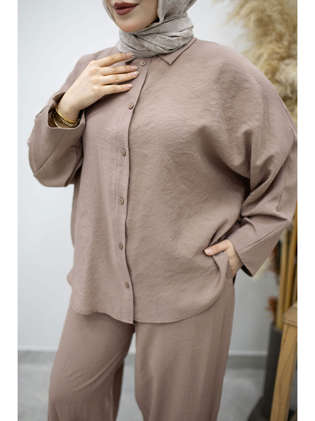 Bej Oversize İkili Takım TSD260190 Vizon-3