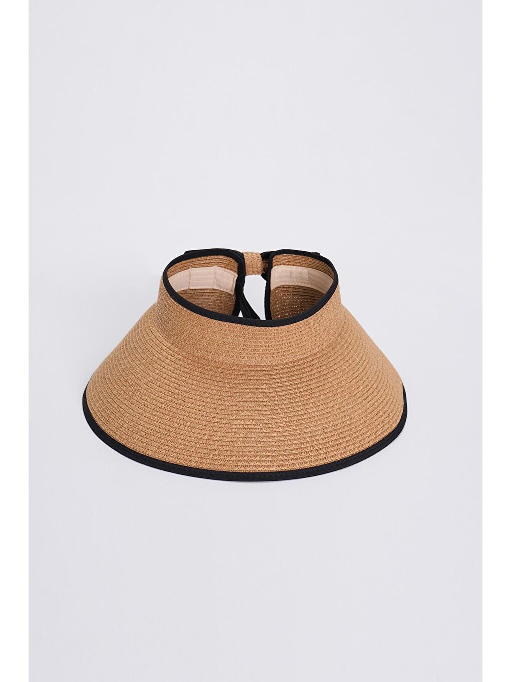 Kahverengi Fiyonk Detaylı Katlanabilir Siyah Biyeli Vizör Plaj Şapkası 17-1