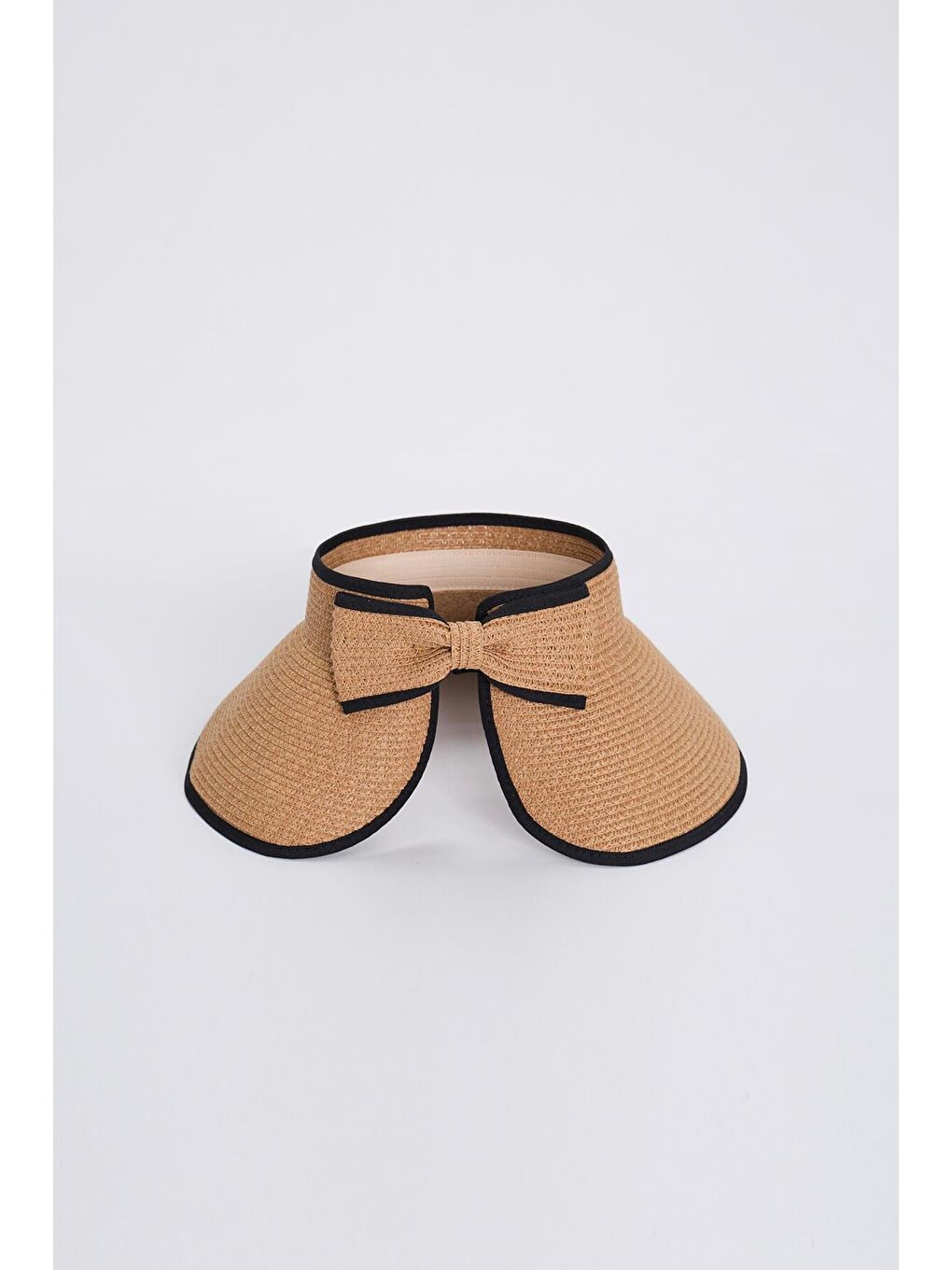 Kahverengi Fiyonk Detaylı Katlanabilir Siyah Biyeli Vizör Plaj Şapkası 17-2