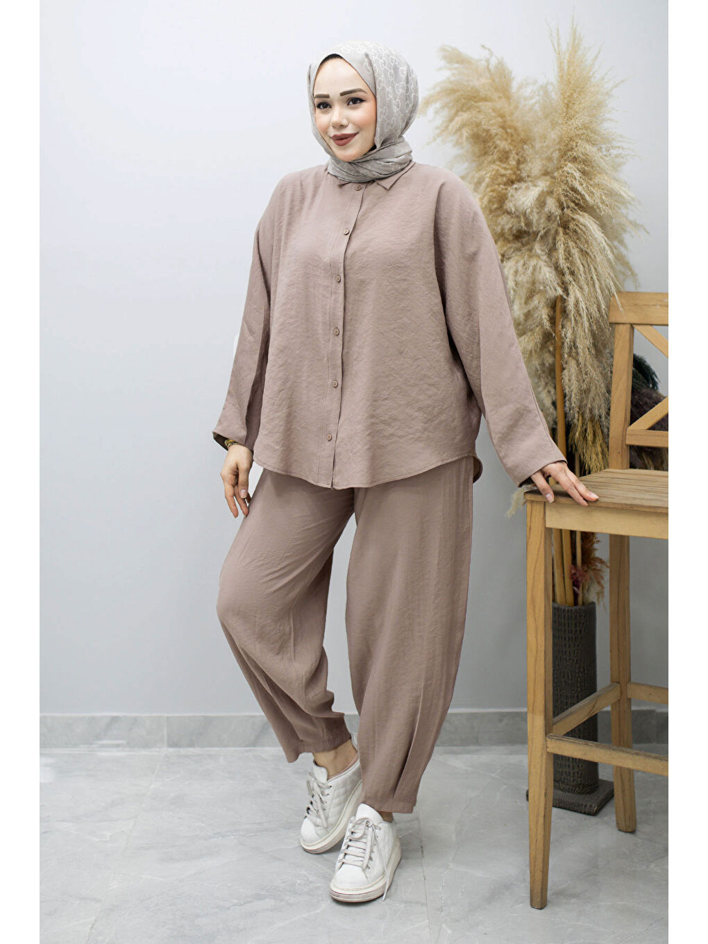 Bej Oversize İkili Takım TSD260190 Vizon-4