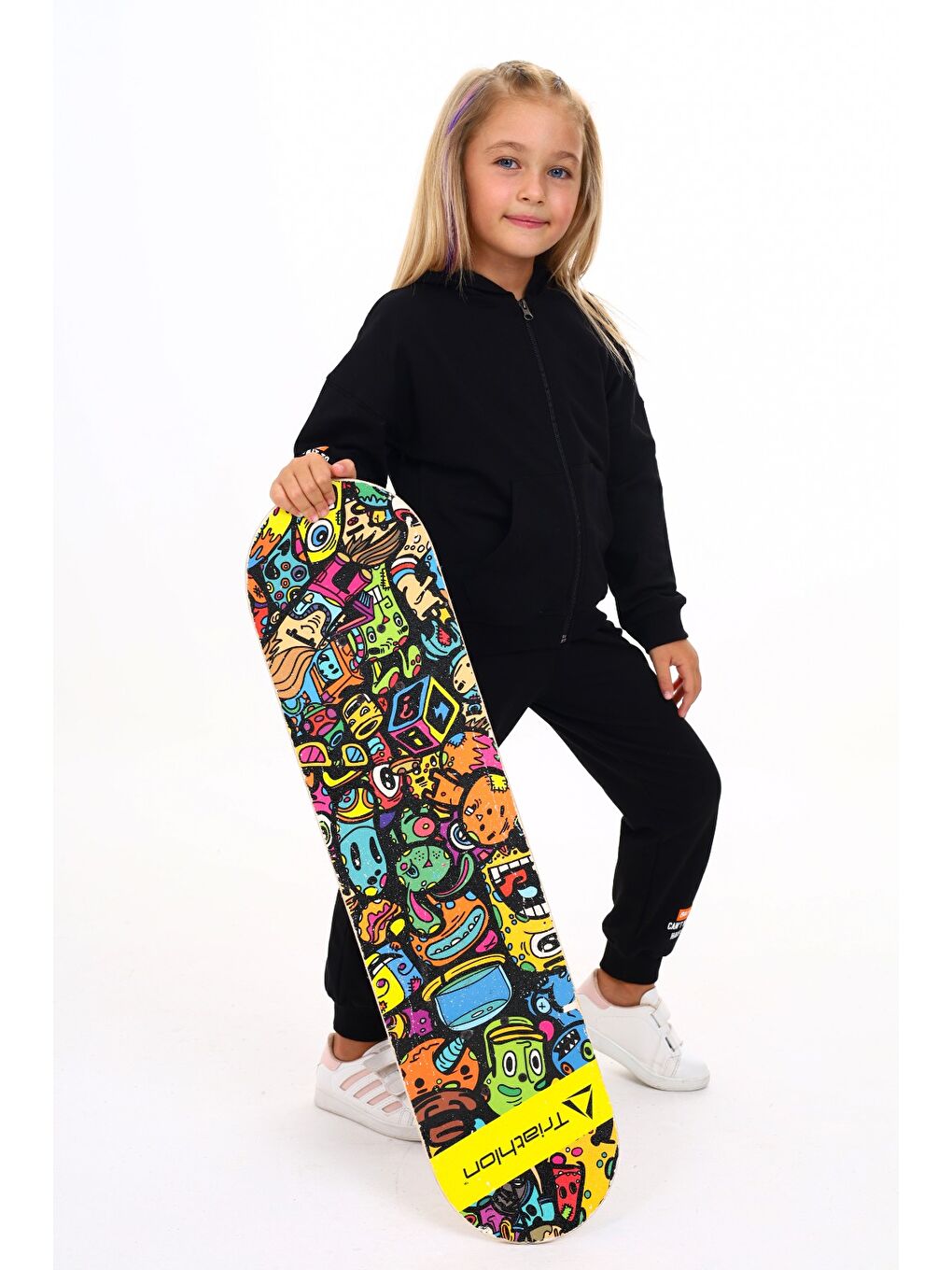 Siyah Kız Çocuk Baskılı Eşofman Takım-1