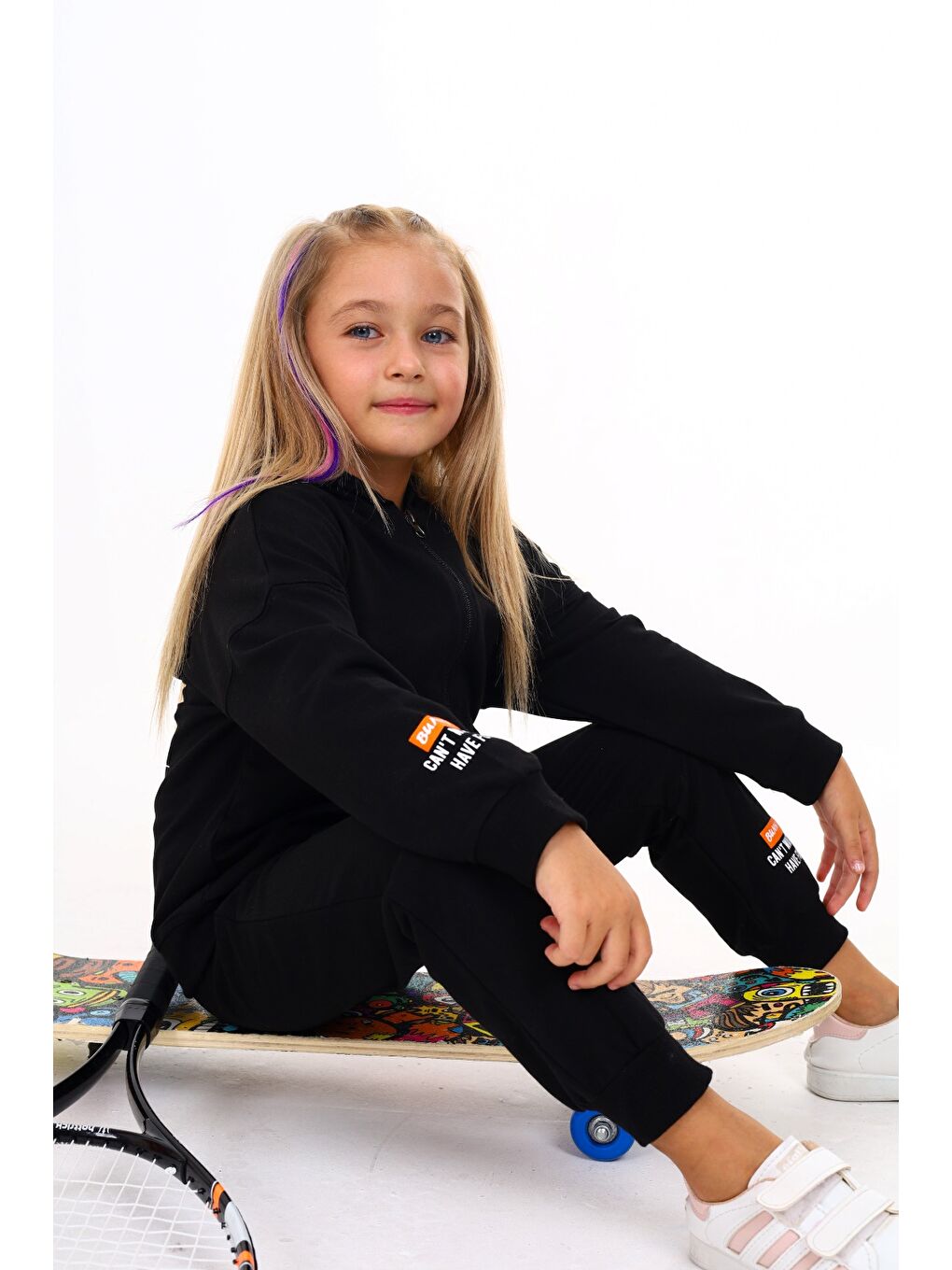 Siyah Kız Çocuk Baskılı Eşofman Takım-4