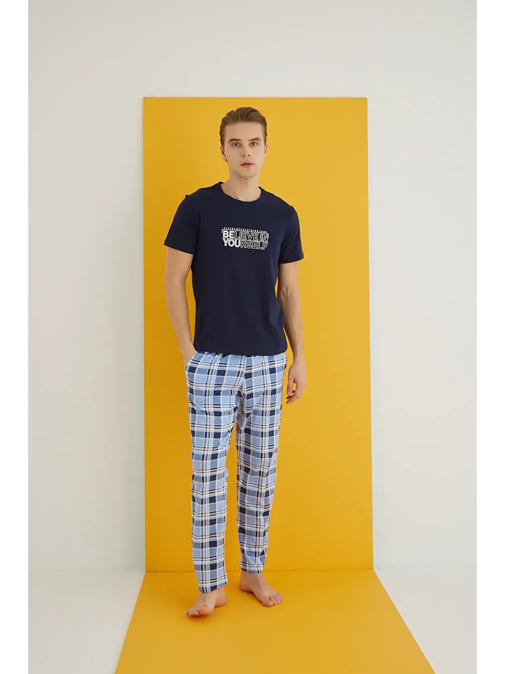 Lacivert Penye Erkek Pijama Takım 7501-8-1