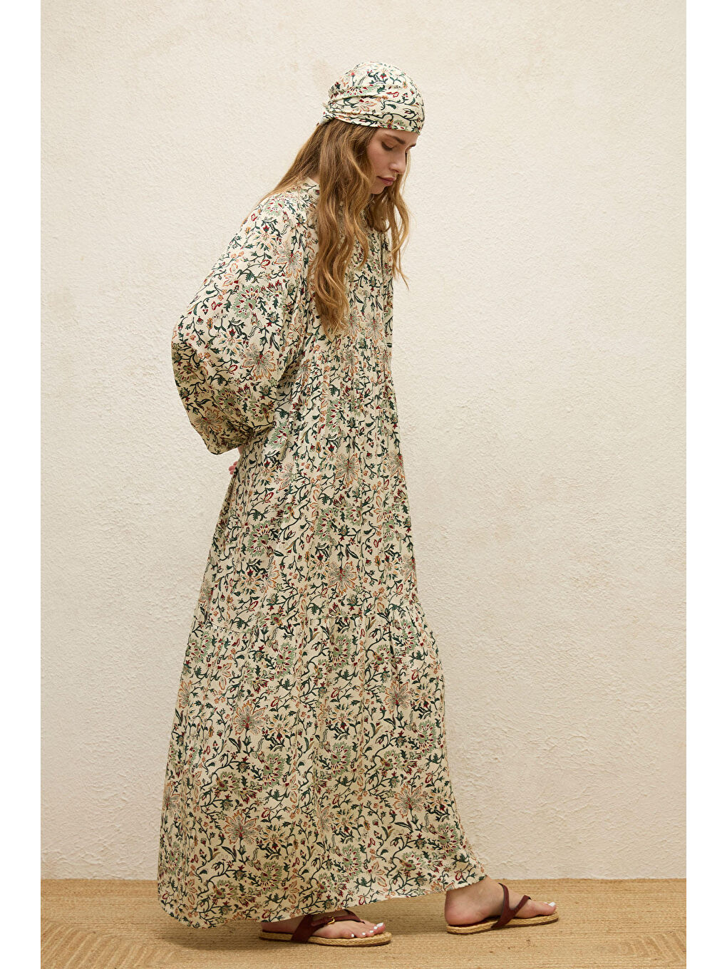 Ekru Viskon Balon Kol Elbise Ira-4